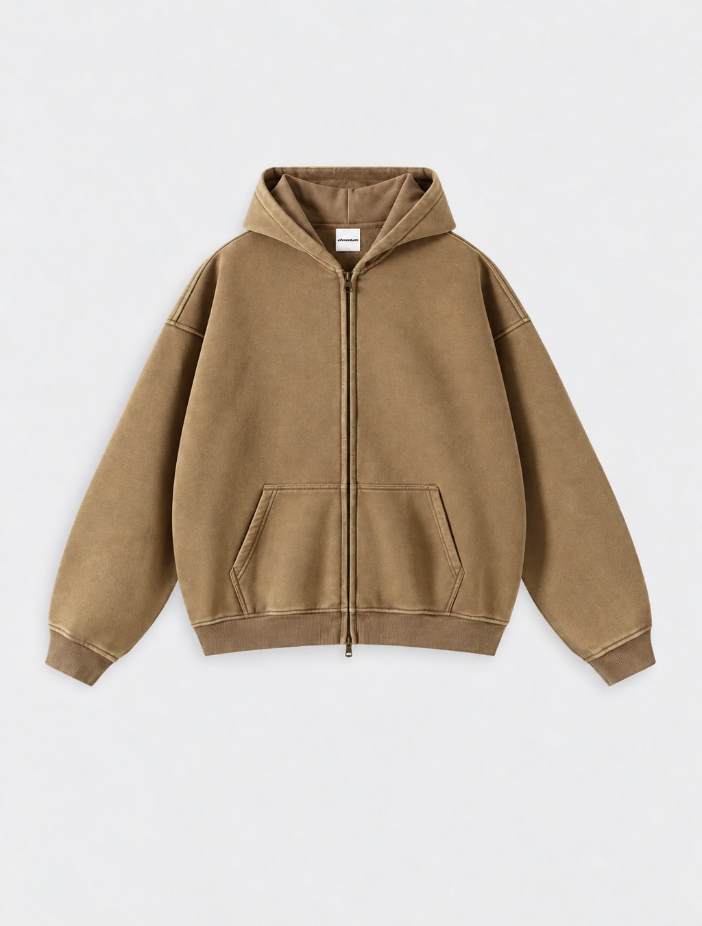 Washed Distressed Fleece Zip-Up Jacket